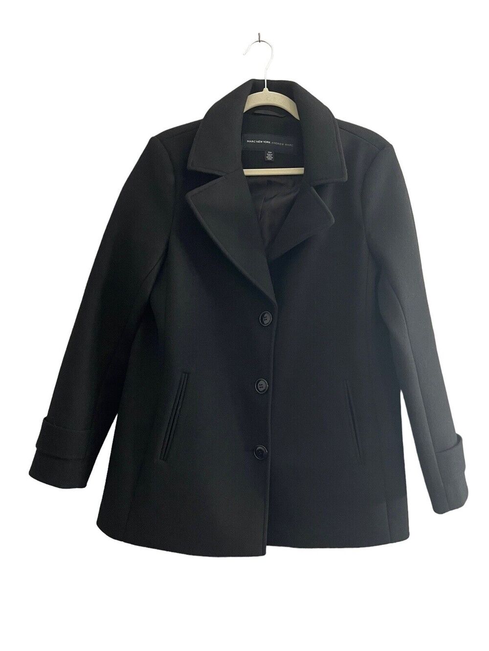 Andrew Marc New York Women's Medium Black 3 Button Peacoat #1137